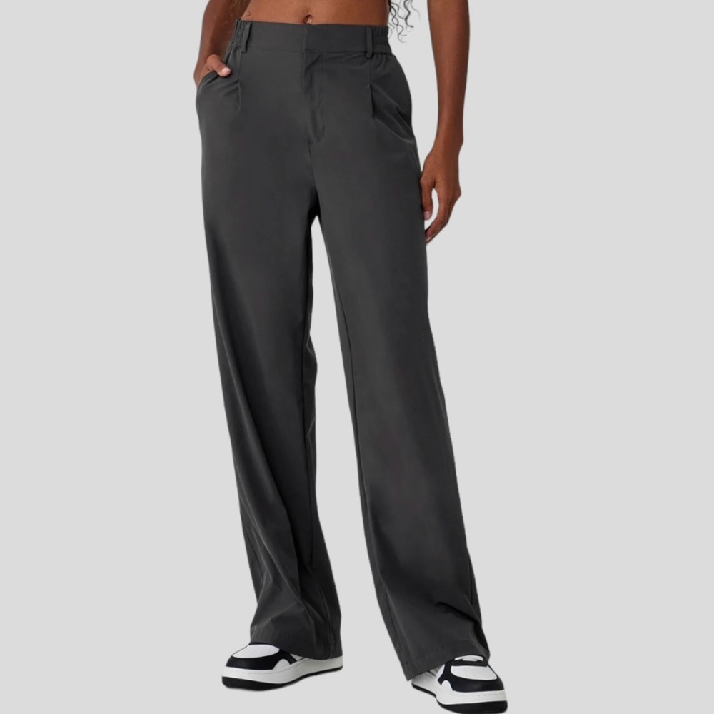 ALO Yoga Women's Wide-Leg Trousers in Charcoal Gray